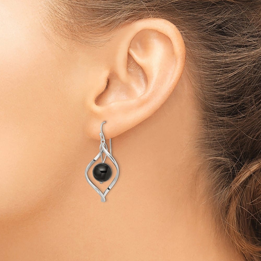 Sterling Silver Polished Onyx Twisted Dangle Earrings, view 3 of 4
