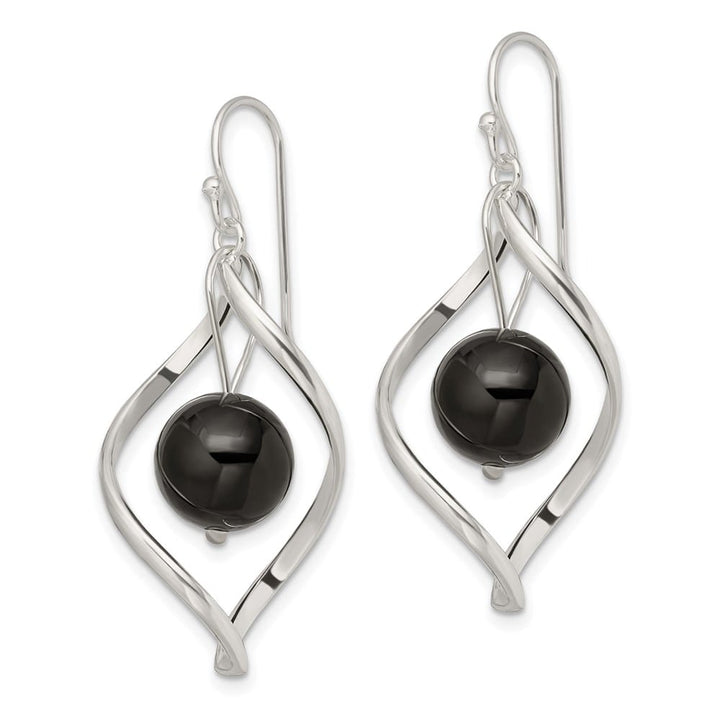 Sterling Silver Polished Onyx Twisted Dangle Earrings, view 2 of 4