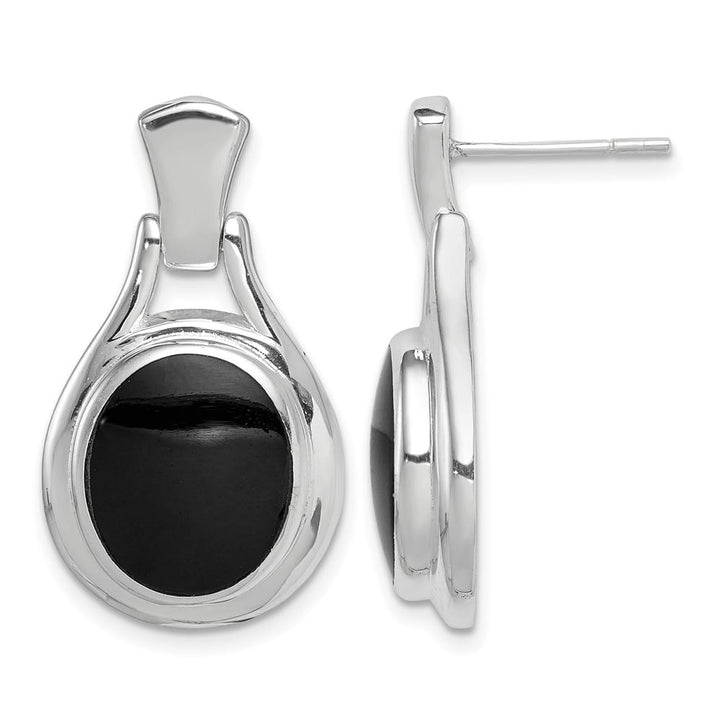 Sterling Silver Polished Oval Onyx Post Dangle Earrings, view 1 of 4