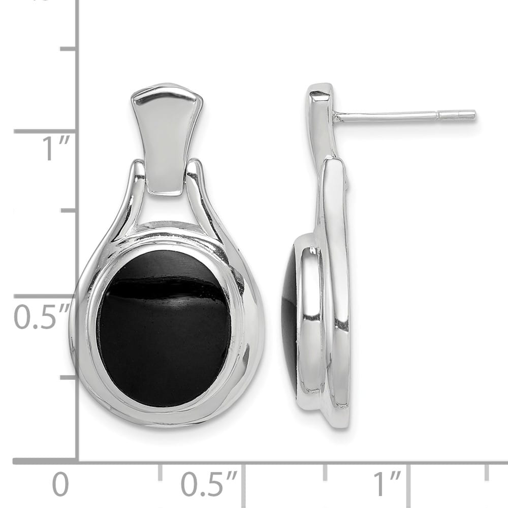 Sterling Silver Polished Oval Onyx Post Dangle Earrings, view 4 of 4