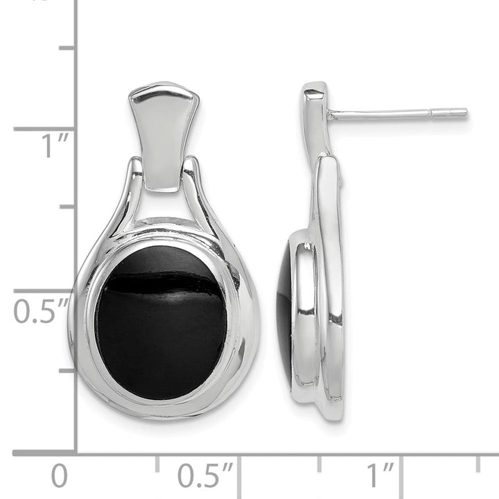 Sterling Silver Polished Oval Onyx Post Dangle Earrings, view 4 of 4