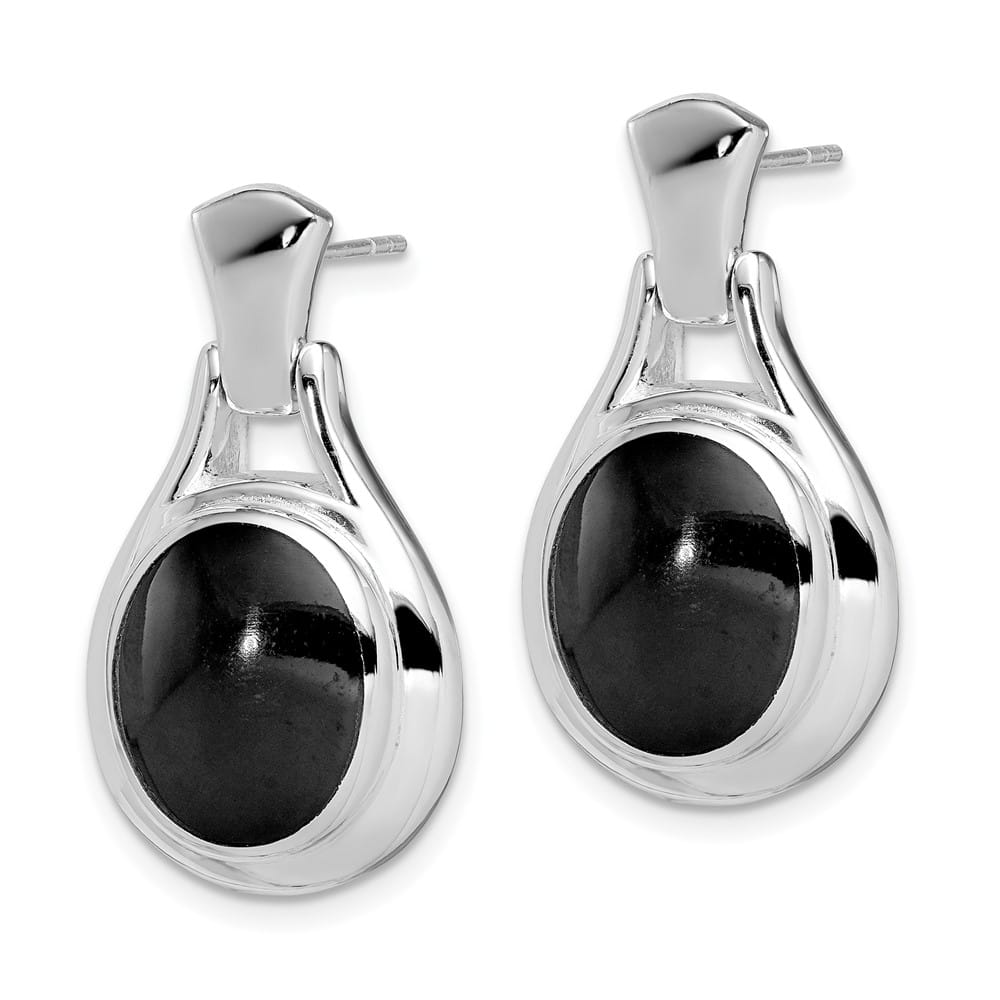 Sterling Silver Polished Oval Onyx Post Dangle Earrings, view 2 of 4