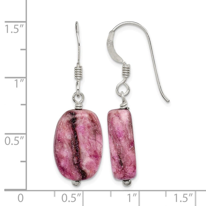 Sterling Silver Polished Oval Purple Jasper Dangle Earrings, view 4 of 4
