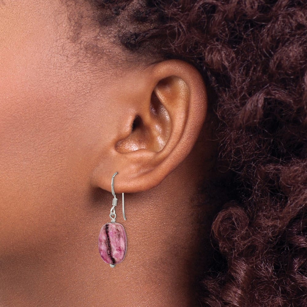 Sterling Silver Polished Oval Purple Jasper Dangle Earrings, view 3 of 4