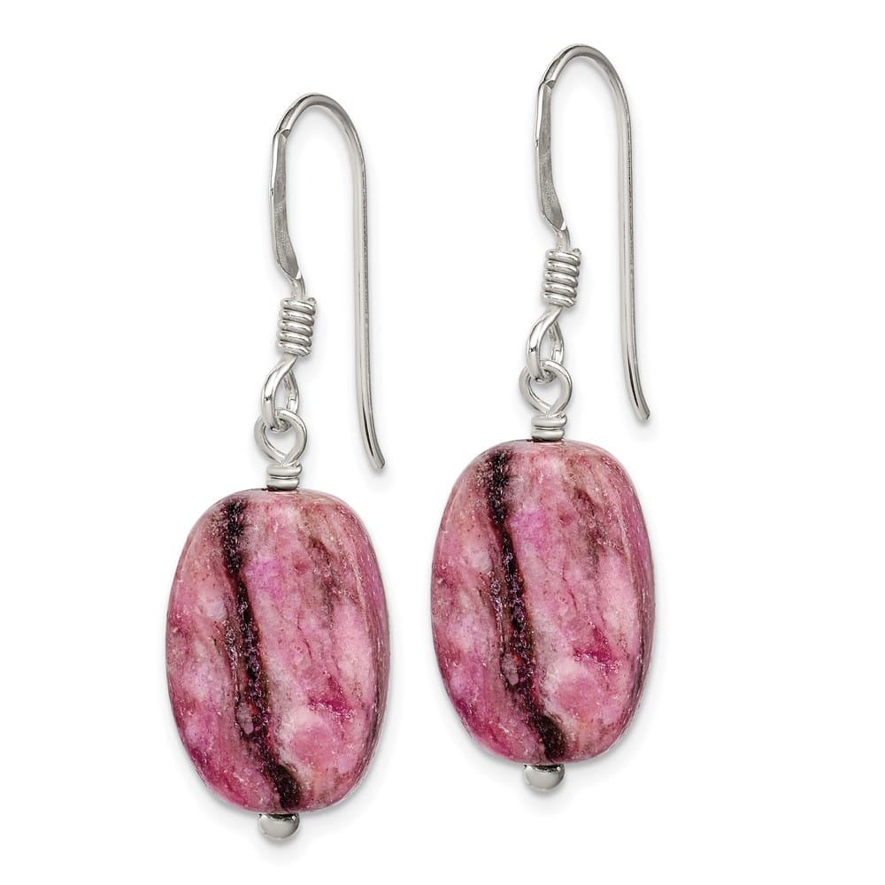 Sterling Silver Polished Oval Purple Jasper Dangle Earrings, view 2 of 4