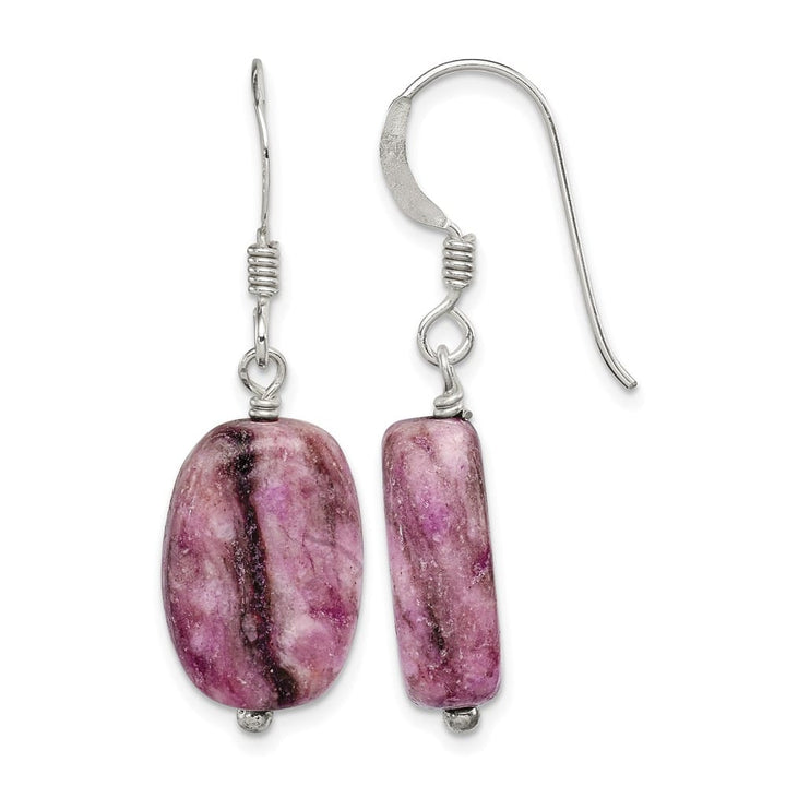 Sterling Silver Polished Oval Purple Jasper Dangle Earrings, view 1 of 4