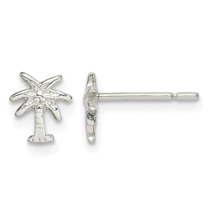 Sterling Silver Polished Palm Tree Petite Post Earrings