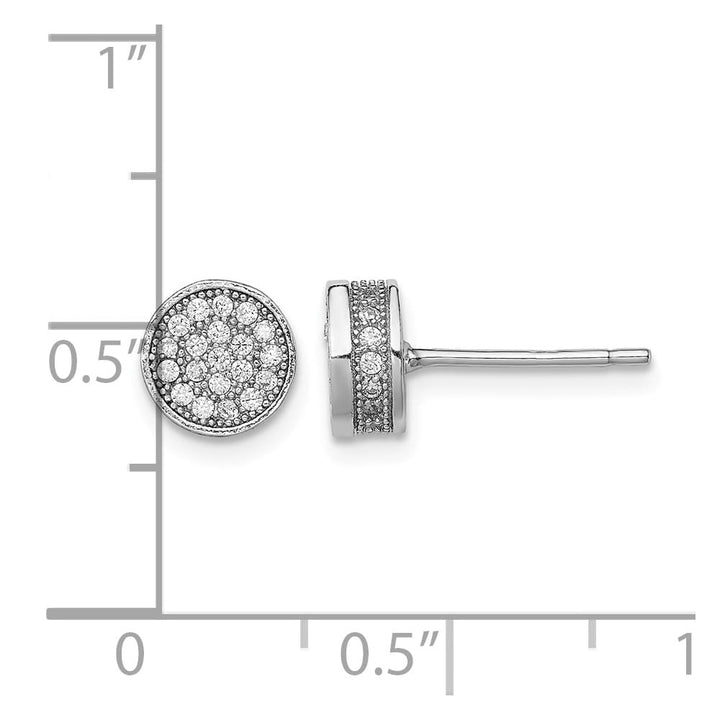 Sterling Silver Polished Pavé CZ 8mm Circle Post Earrings, view 4 of 4
