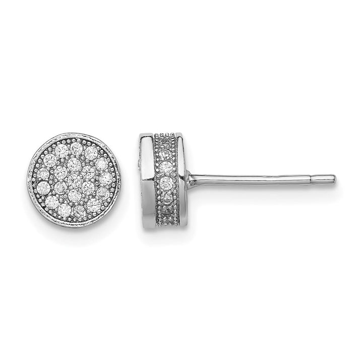 Sterling Silver Polished Pavé CZ 8mm Circle Post Earrings, view 1 of 4