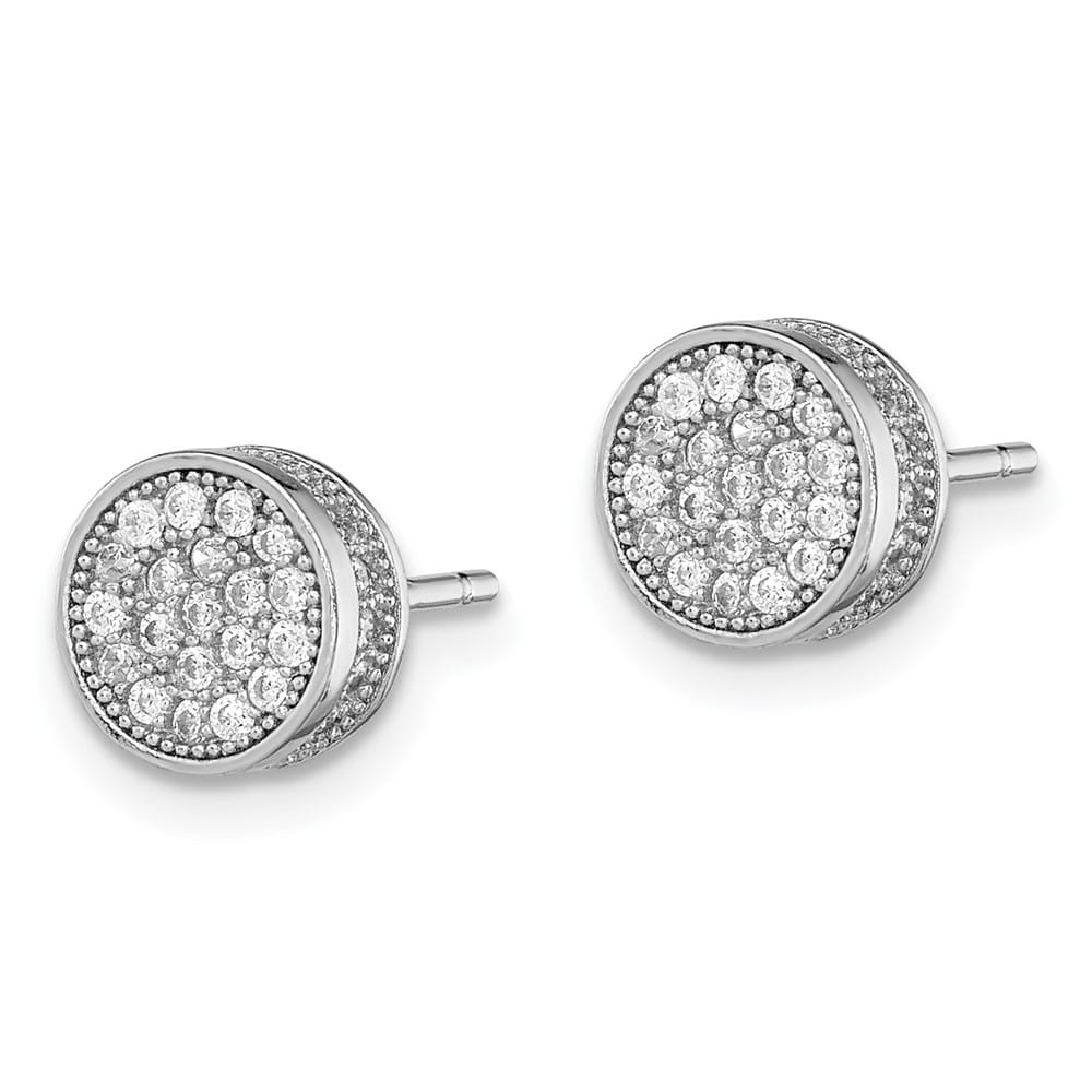 Sterling Silver Polished Pavé CZ 8mm Circle Post Earrings, view 2 of 4