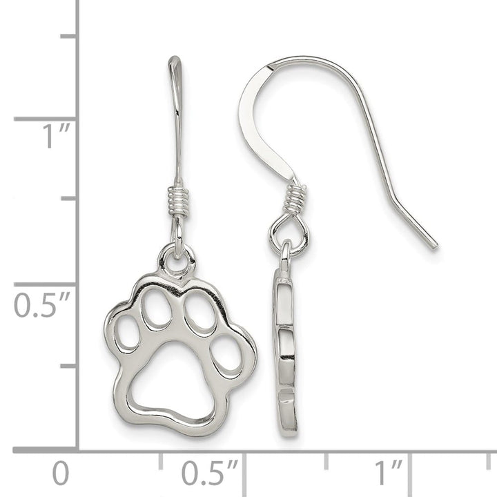 Sterling Silver Polished Paw Print Shepherd Hook 30 x 13 mm Earrings, view 4 of 4