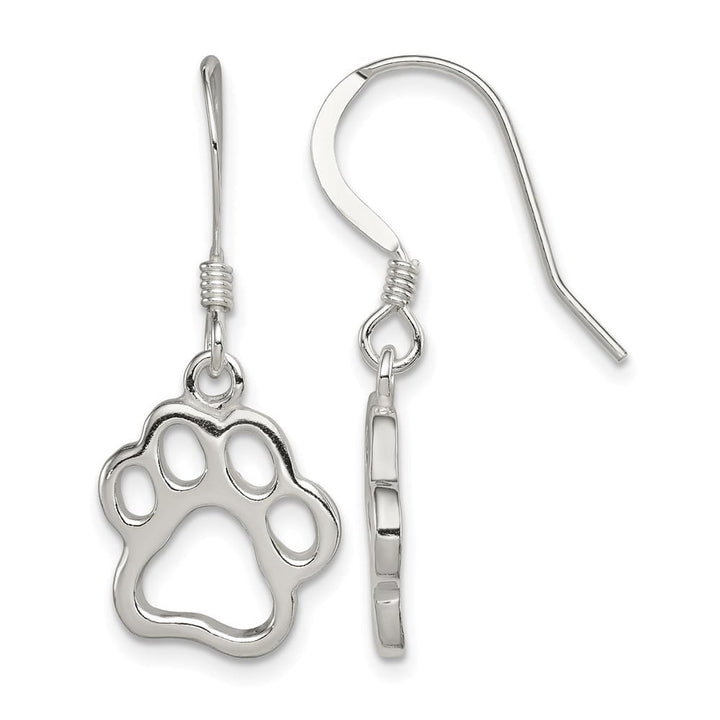 Sterling Silver Polished Paw Print Shepherd Hook 30 x 13 mm Earrings, view 1 of 4