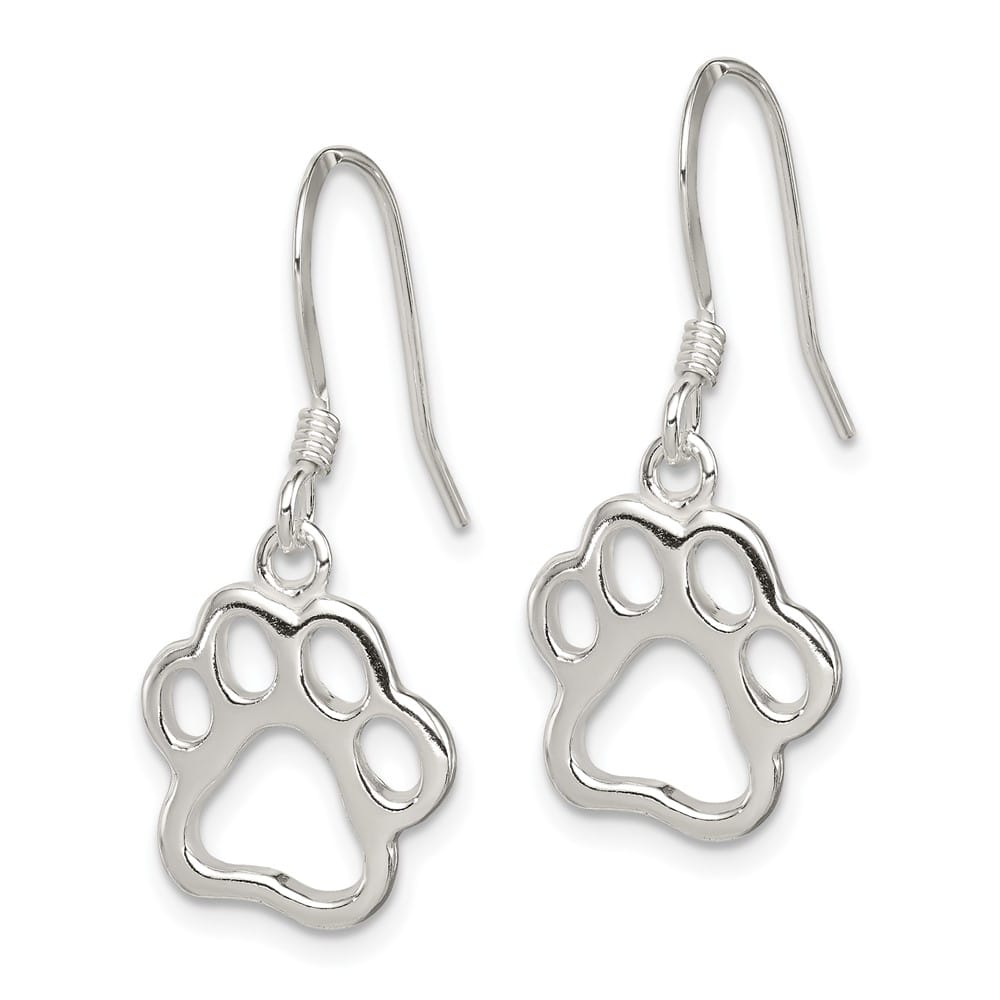 Sterling Silver Polished Paw Print Shepherd Hook 30 x 13 mm Earrings, view 2 of 4