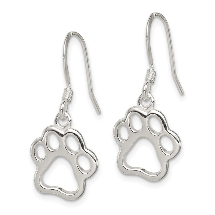 Sterling Silver Polished Paw Print Shepherd Hook 30 x 13 mm Earrings, view 2 of 4