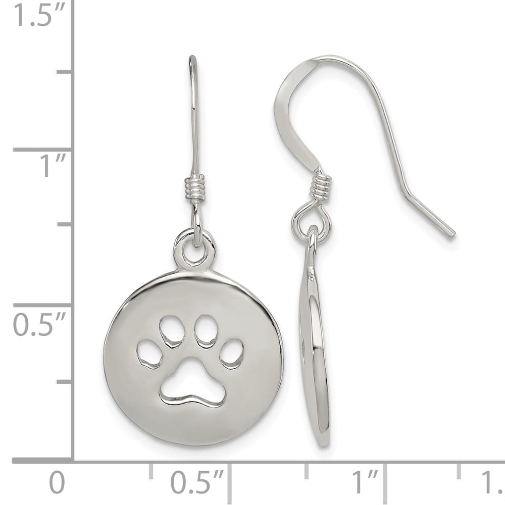 Sterling Silver Polished Paw Print Shepherd Hook 33 x 16 mm Earrings, view 4 of 4