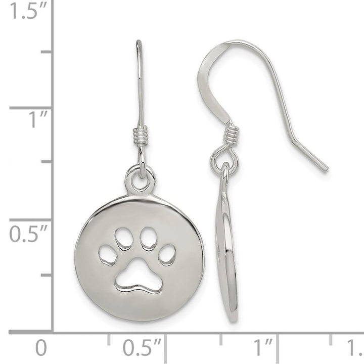 Sterling Silver Polished Paw Print Shepherd Hook 33 x 16 mm Earrings, view 4 of 4