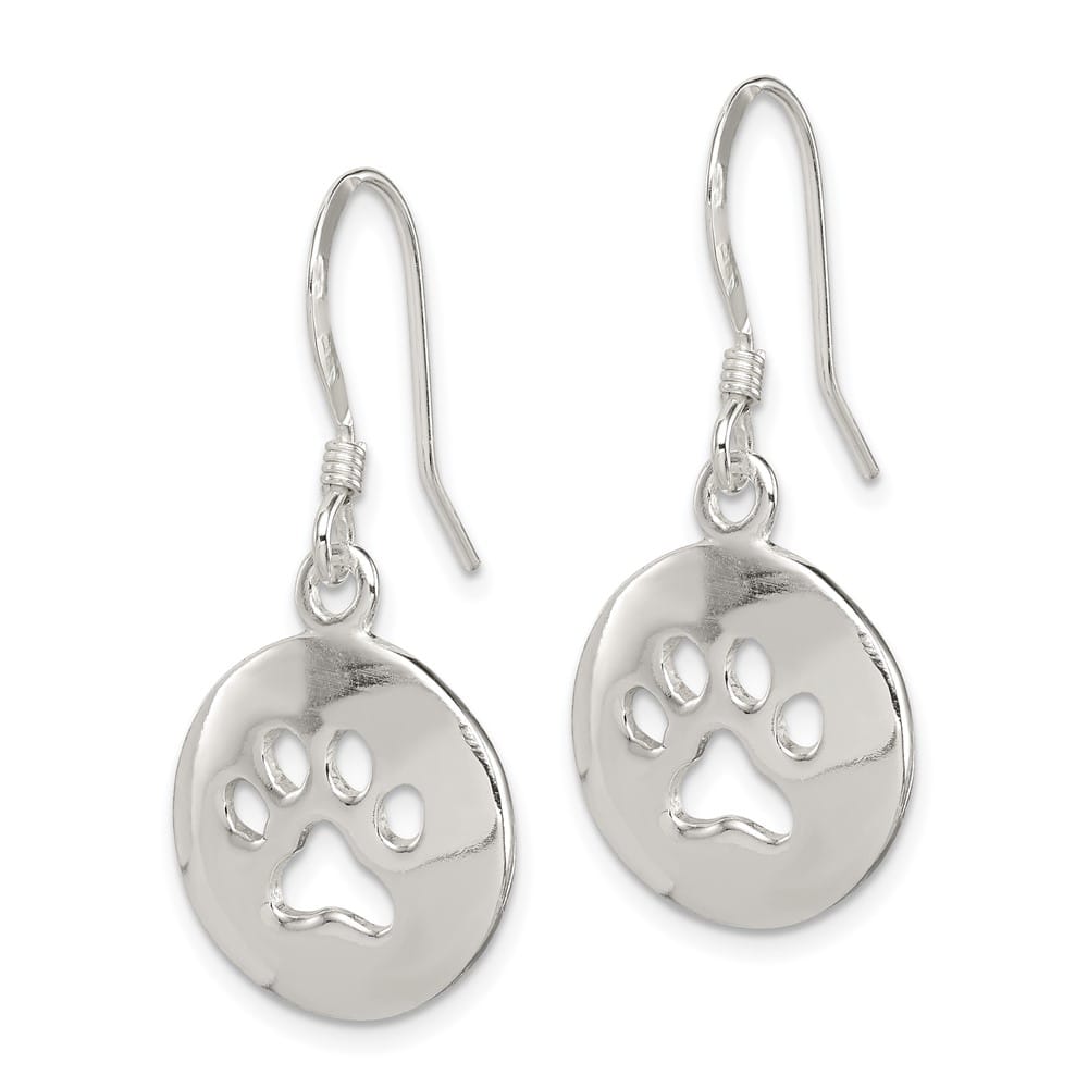 Sterling Silver Polished Paw Print Shepherd Hook 33 x 16 mm Earrings, view 2 of 4