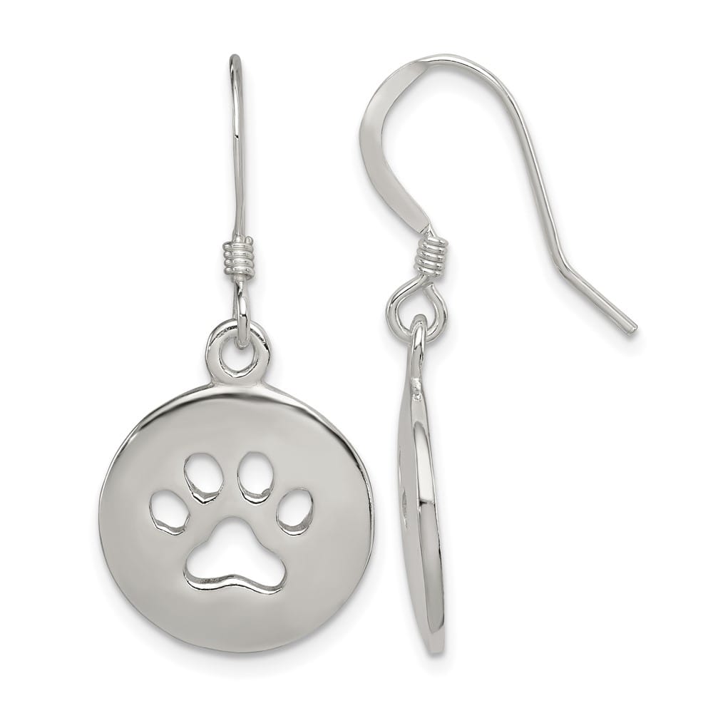 Sterling Silver Polished Paw Print Shepherd Hook 33 x 16 mm Earrings, view 1 of 4