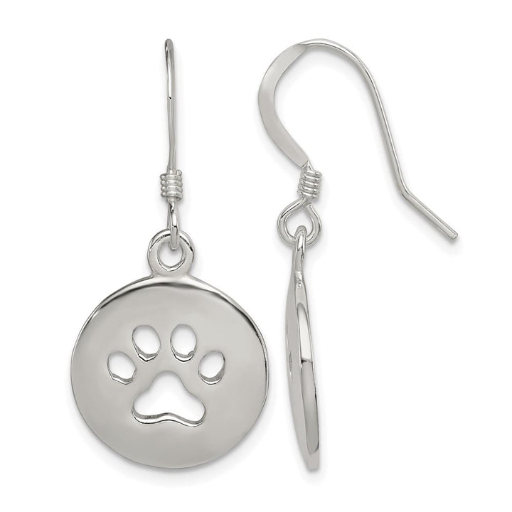 Sterling Silver Polished Paw Print Shepherd Hook 33 x 16 mm Earrings, view 1 of 4