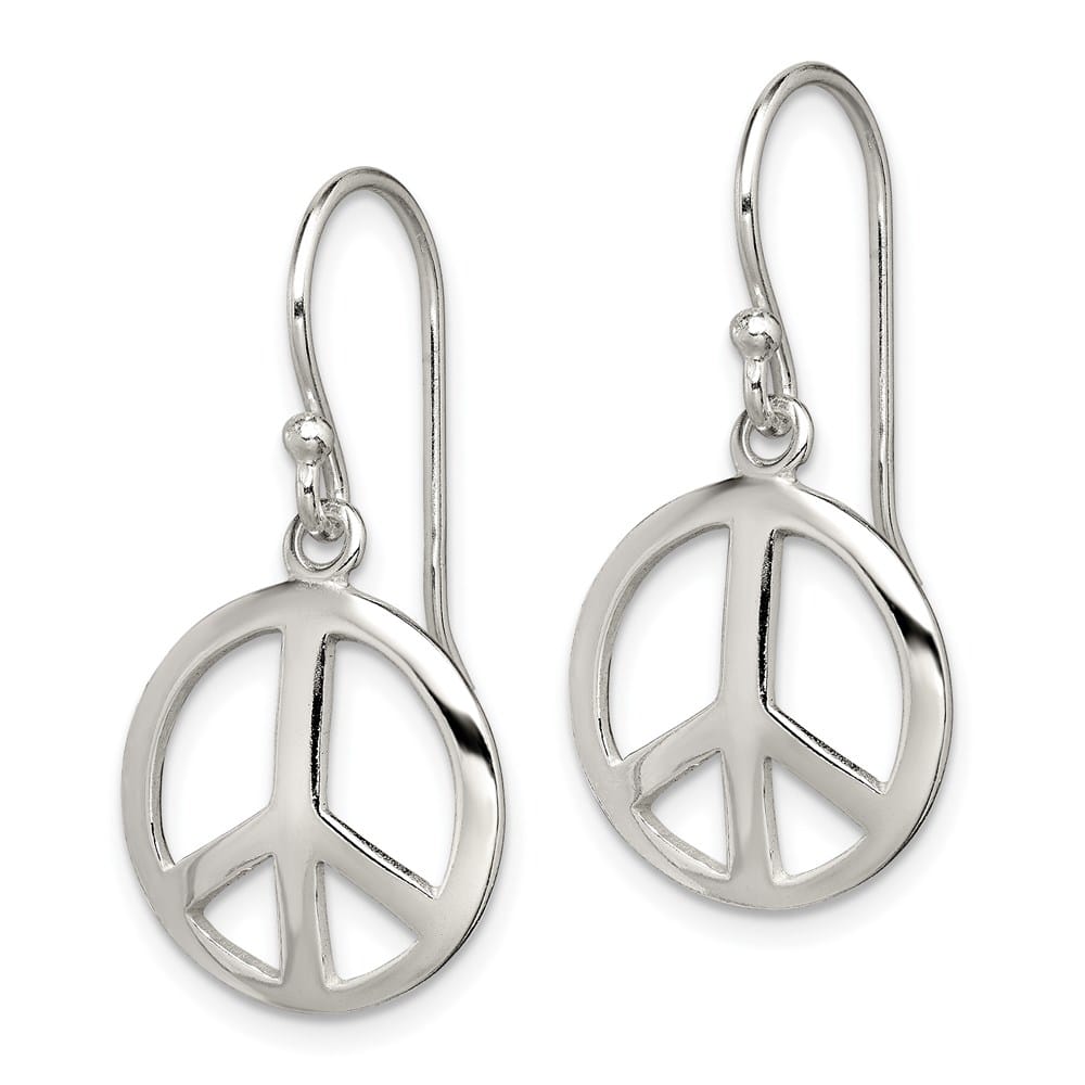 Sterling Silver Polished Peace Dangle Earrings, view 2 of 4