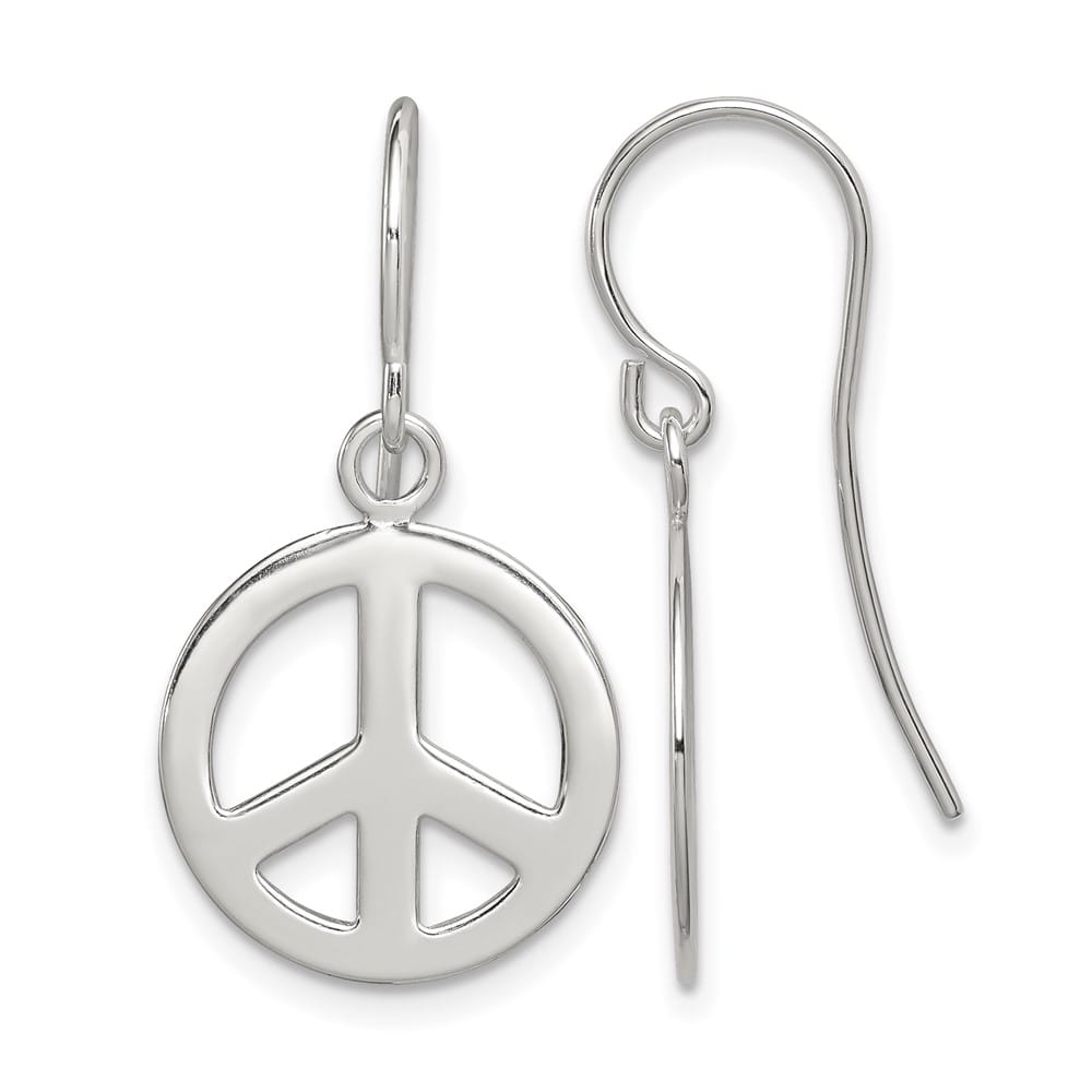 Sterling Silver Polished Peace Sign Dangle Earrings, view 1 of 4
