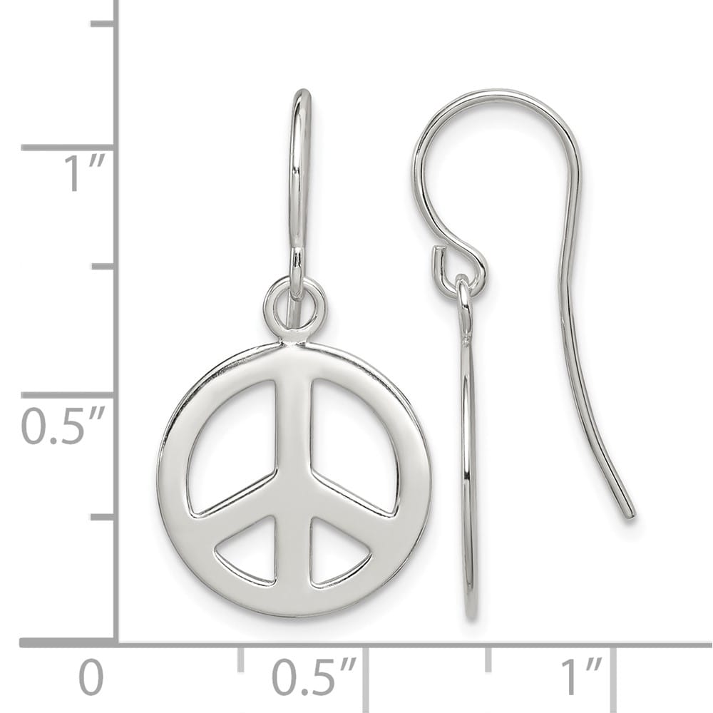 Sterling Silver Polished Peace Sign Dangle Earrings, view 4 of 4