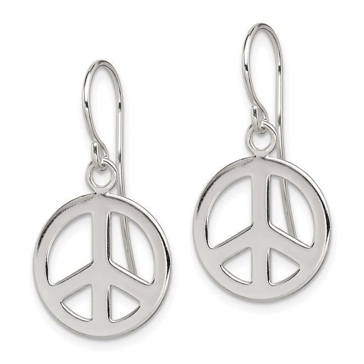 Sterling Silver Polished Peace Sign Dangle Earrings, view 2 of 4