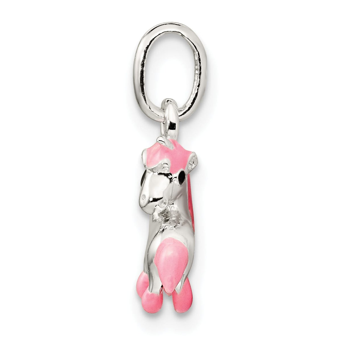 Sterling Silver Polished Pink & Black Enameled Pony Pendant