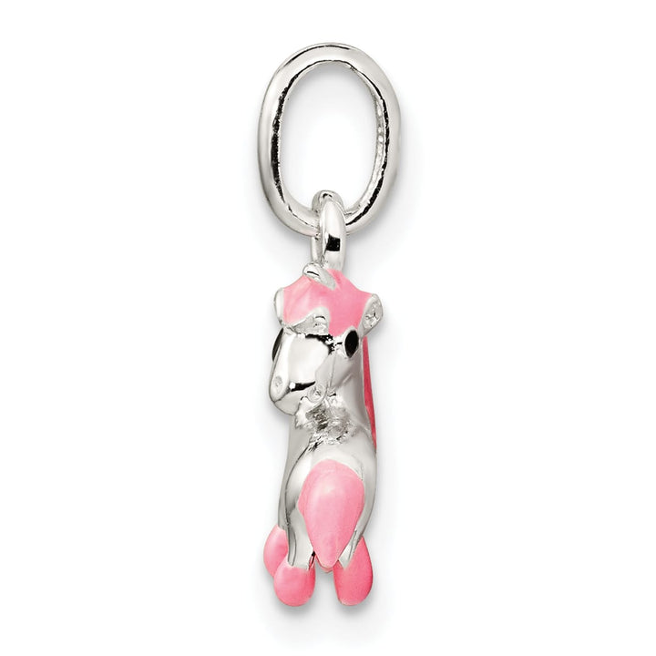 Sterling Silver Polished Pink & Black Enameled Pony Pendant
