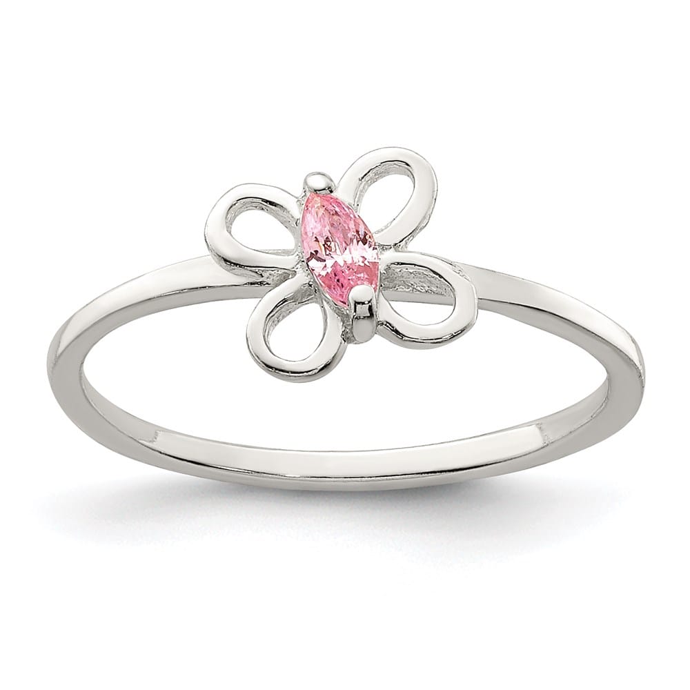 Sterling Silver Polished Pink CZ Butterfly Ring