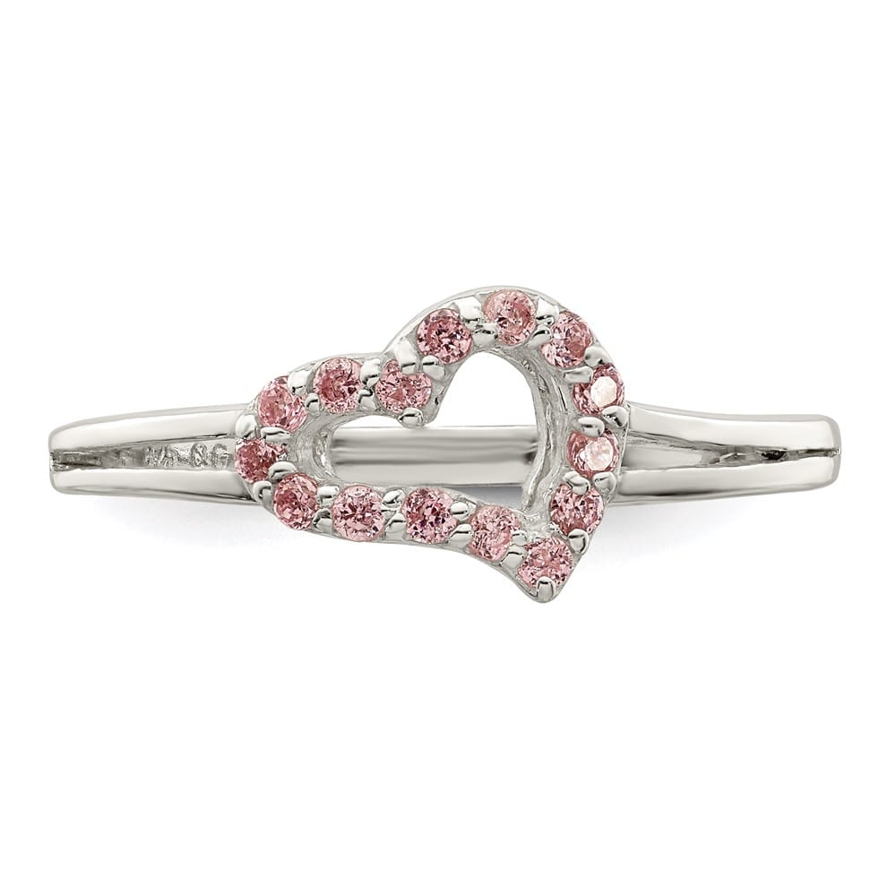 Sterling Silver Polished Pink CZ Heart Ring Ladies Stock Size 8 Ring Are Refundable