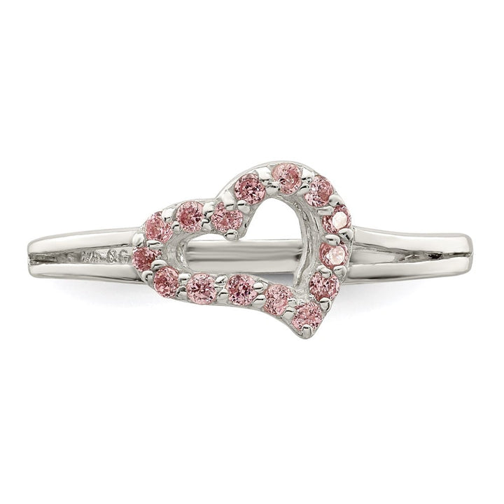 Sterling Silver Polished Pink CZ Heart Ring Ladies Stock Size 8 Ring Are Refundable
