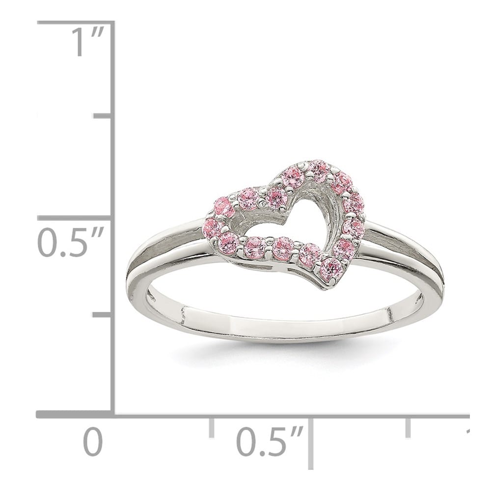Sterling Silver Polished Pink CZ Heart Ring Ladies Stock Size 8 Ring Are Refundable