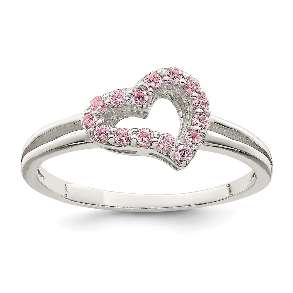 Sterling Silver Polished Pink CZ Heart Ring Ladies Stock Size 8 Ring Are Refundable
