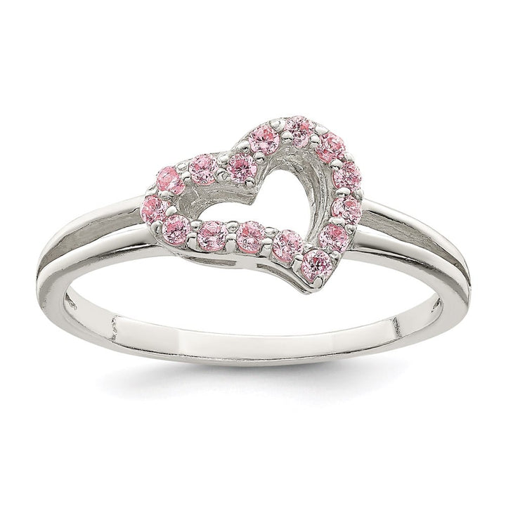 Sterling Silver Polished Pink CZ Heart Ring Ladies Stock Size 8 Ring Are Refundable