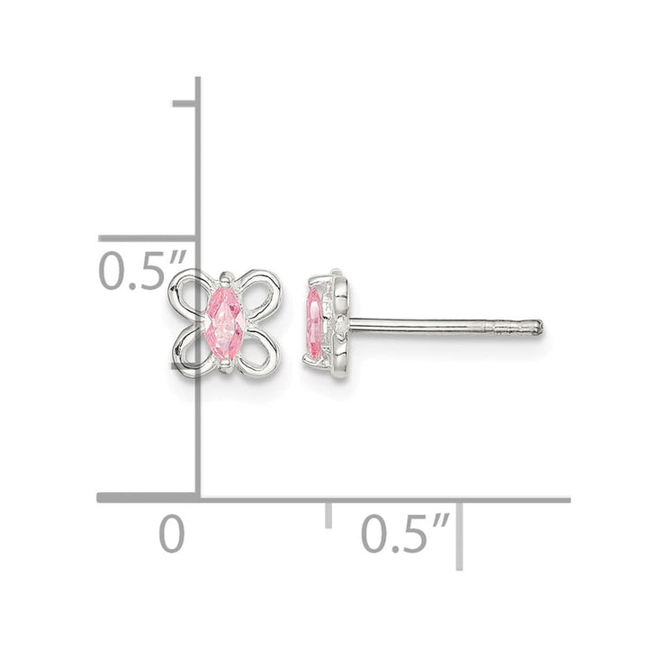 Sterling Silver Polished Pink CZ Petite Butterfly Post Earrings