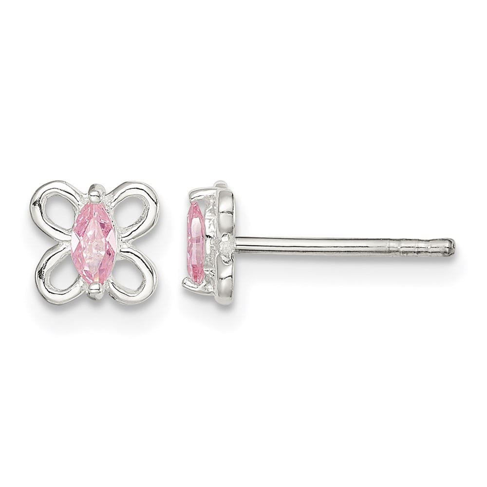 Sterling Silver Polished Pink CZ Petite Butterfly Post Earrings