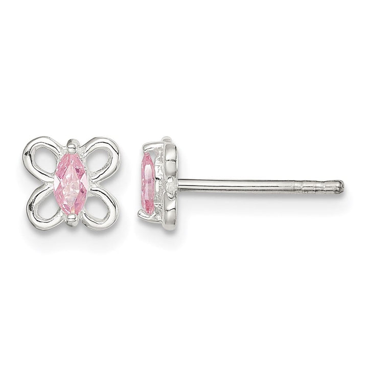 Sterling Silver Polished Pink CZ Petite Butterfly Post Earrings