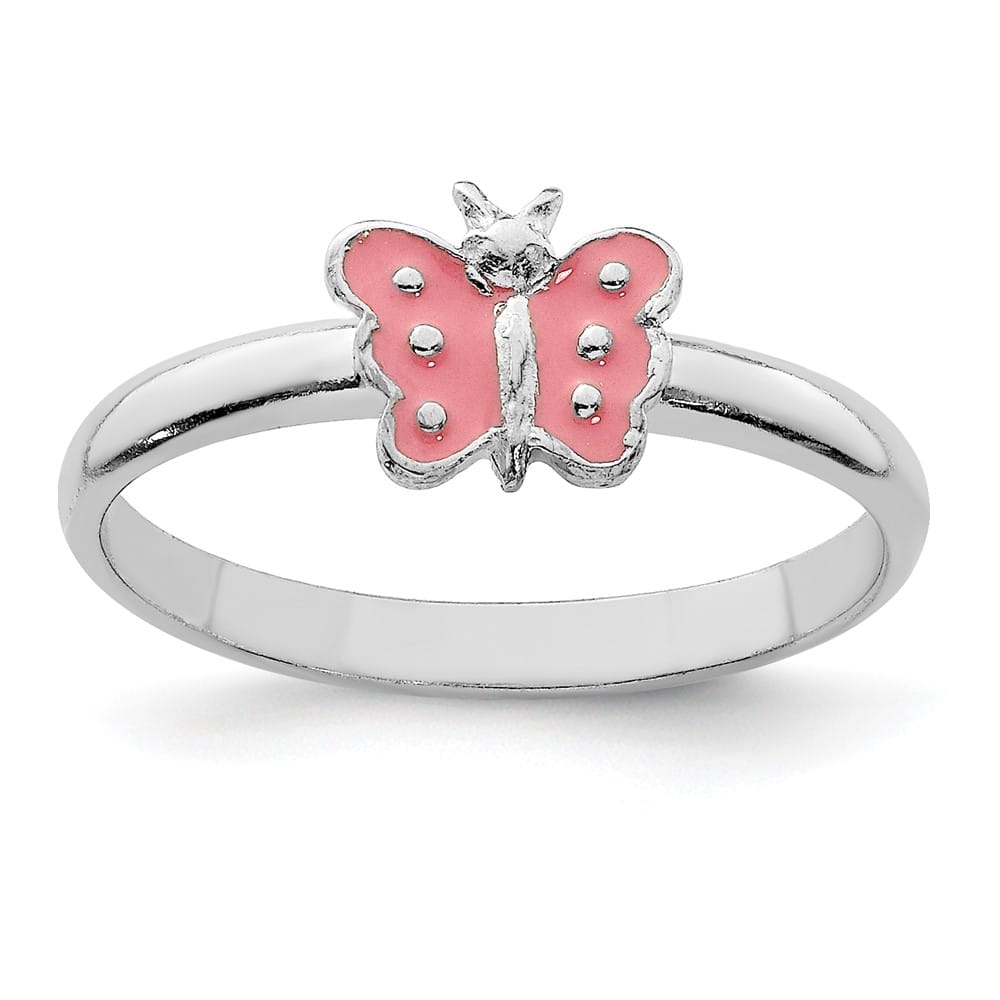 Sterling Silver Polished Pink Enameled Butterfly Ring
