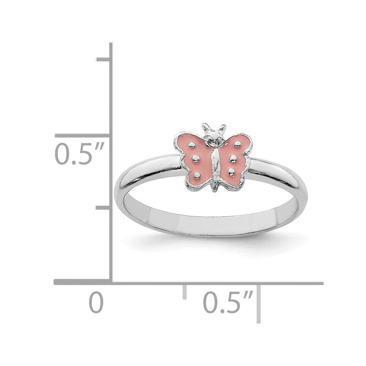 Sterling Silver Polished Pink Enameled Butterfly Ring