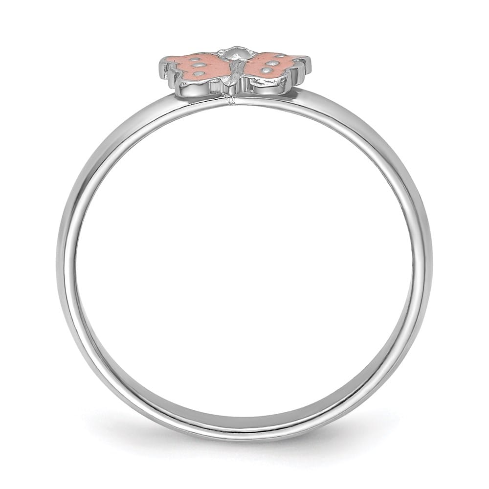 Sterling Silver Polished Pink Enameled Butterfly Ring