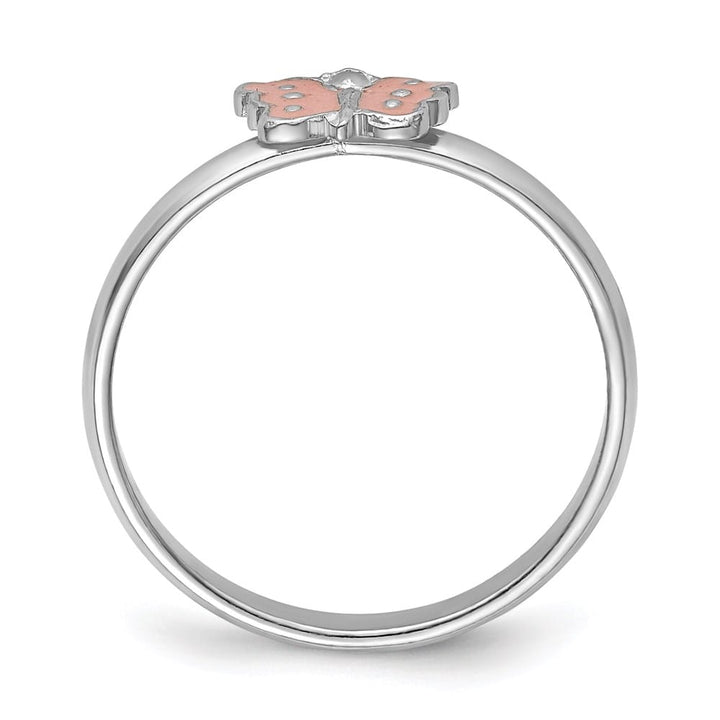 Sterling Silver Polished Pink Enameled Butterfly Ring