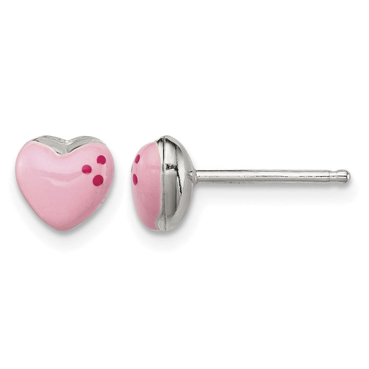 Sterling Silver Polished & Pink Enameled Heart Petite Post Earrings