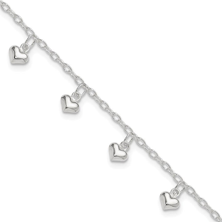 Sterling Silver Polished Puffed Heart Anklet — .925 sterling silver, 10 inches long, 2 mm wide, lobster clasp, 3.60 g