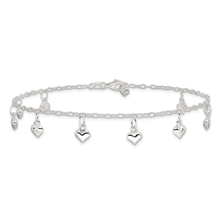 Sterling Silver Polished Puffed Heart Anklet