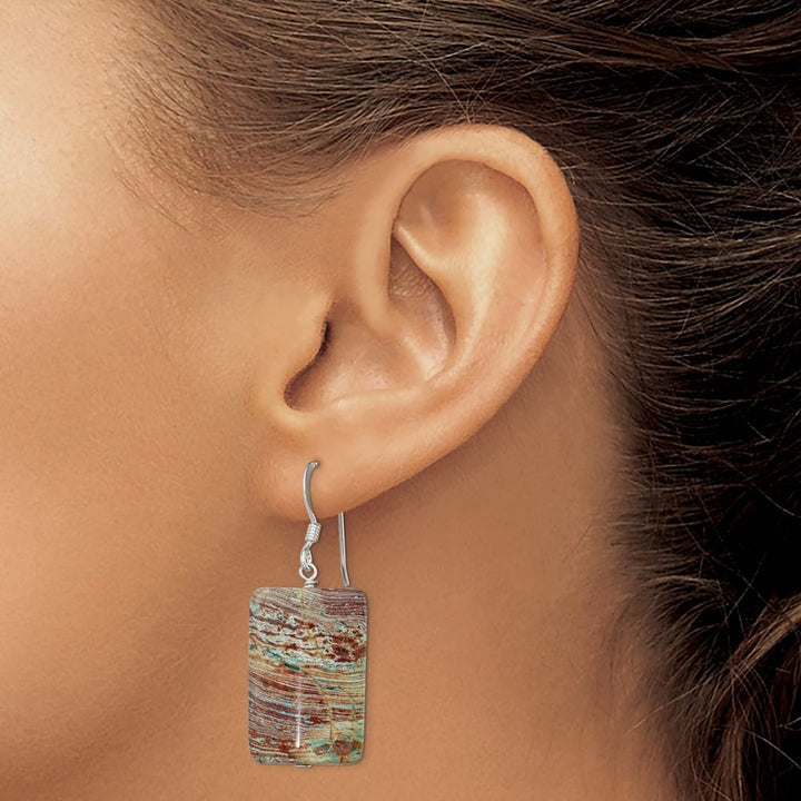 Sterling Silver Polished Rectangular Jasper Dangle Earrings, view 3 of 4