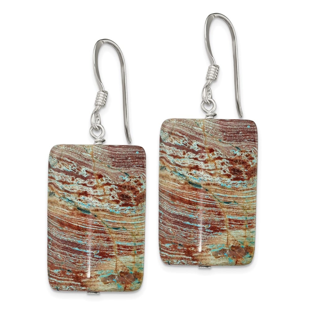 Sterling Silver Polished Rectangular Jasper Dangle Earrings, view 2 of 4