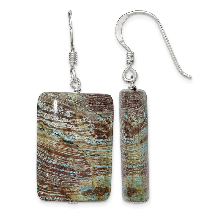 Sterling Silver Polished Rectangular Jasper Dangle Earrings, view 1 of 4