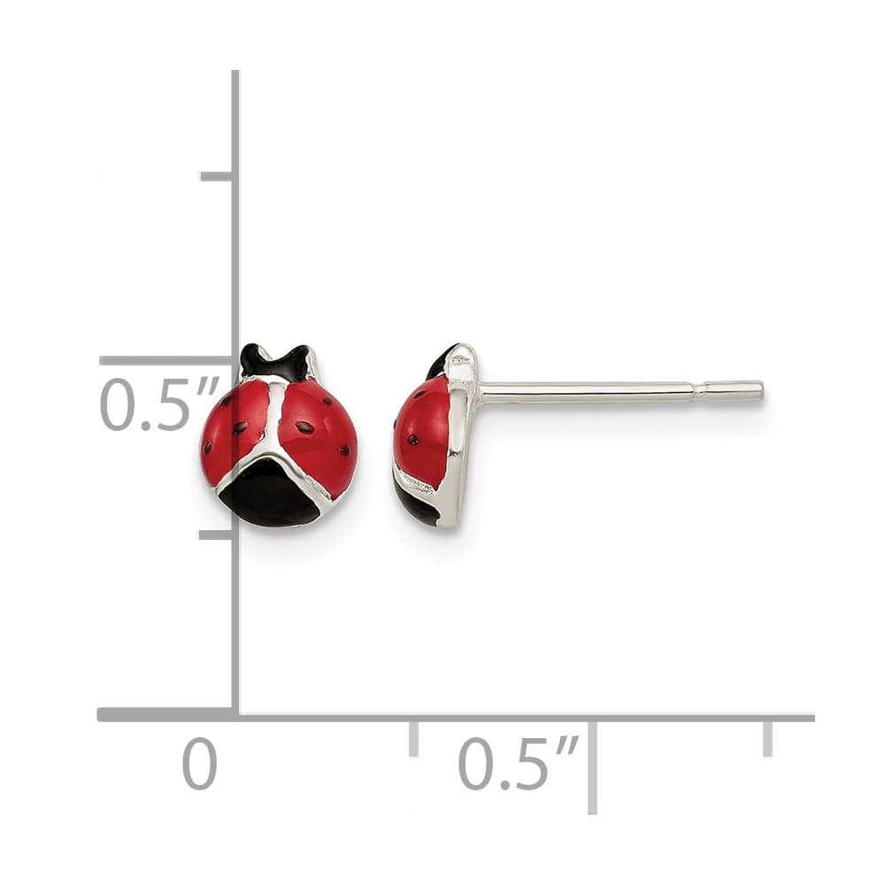 Sterling Silver Polished Red/Black Enameled Ladybug Post Earrings