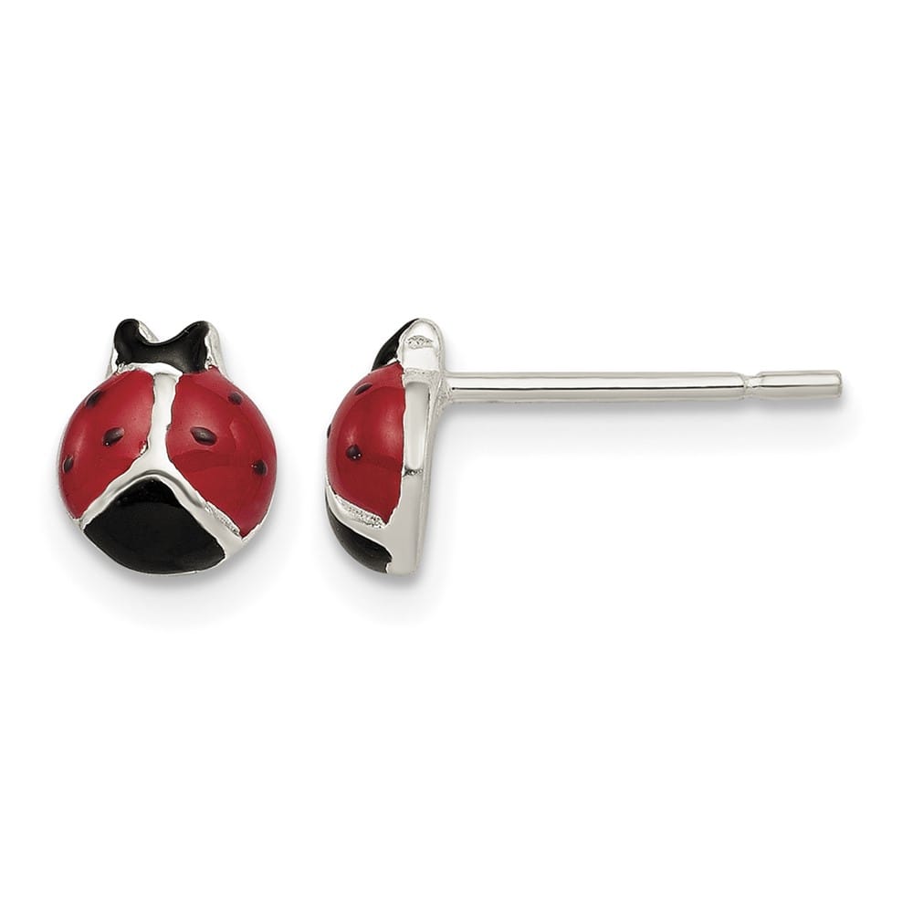 Sterling Silver Polished Red/Black Enameled Ladybug Post Earrings